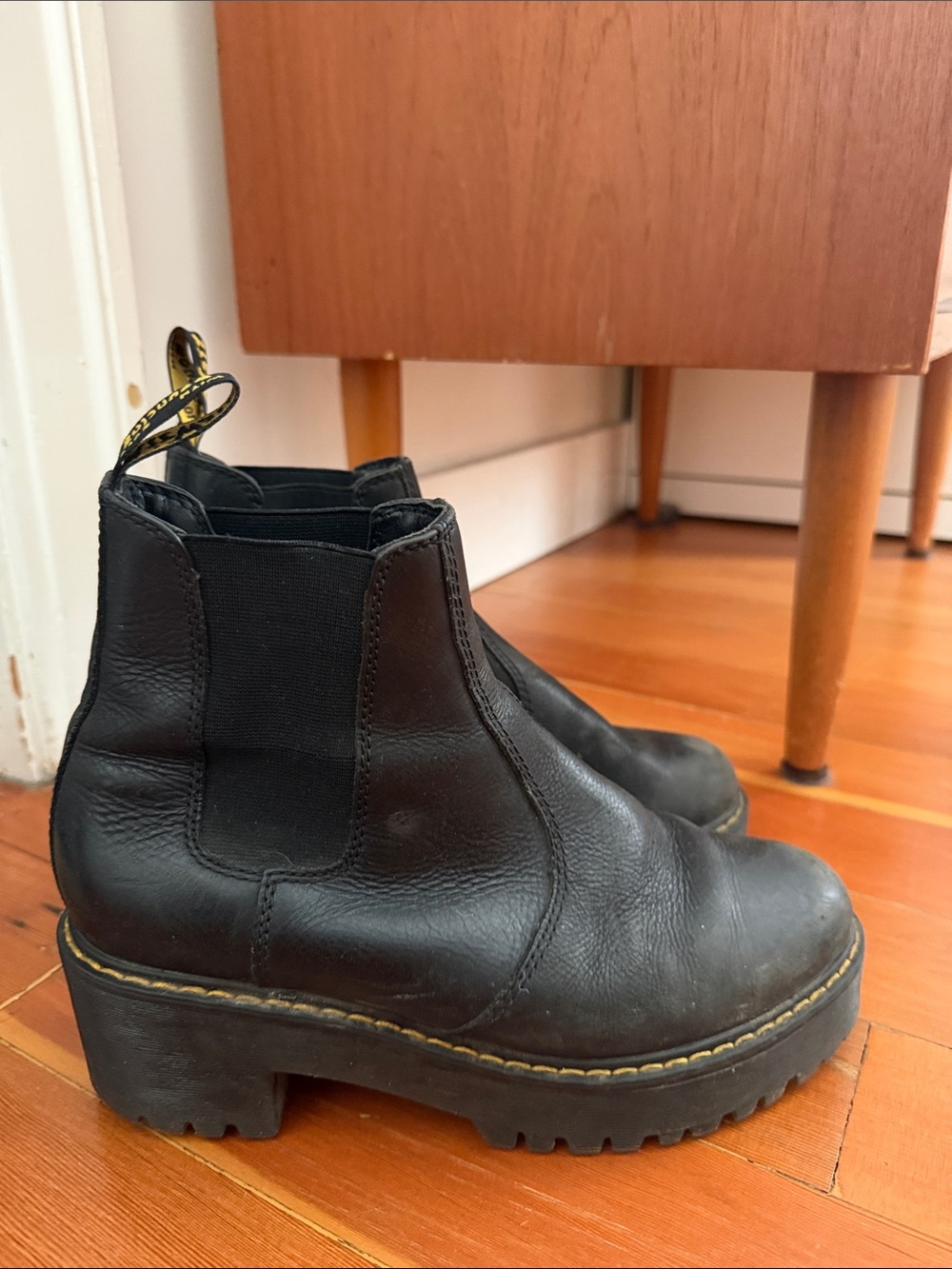 Dr. Martens Black Leather Platform Chelsea Booties